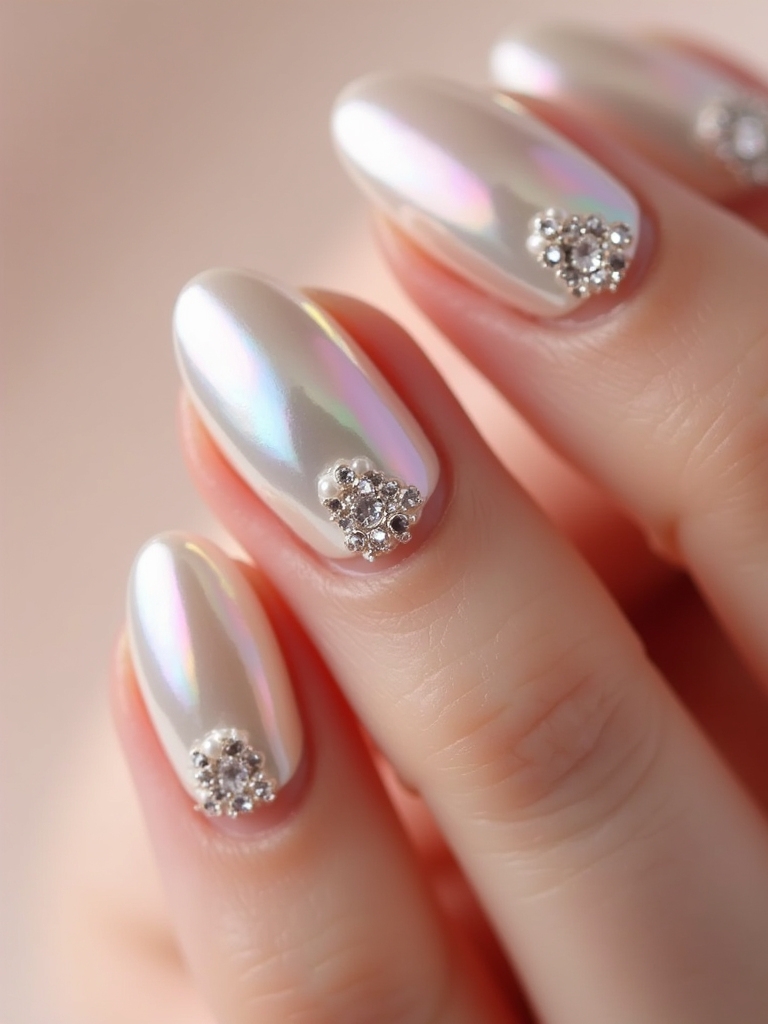 pearl and crystal nail art