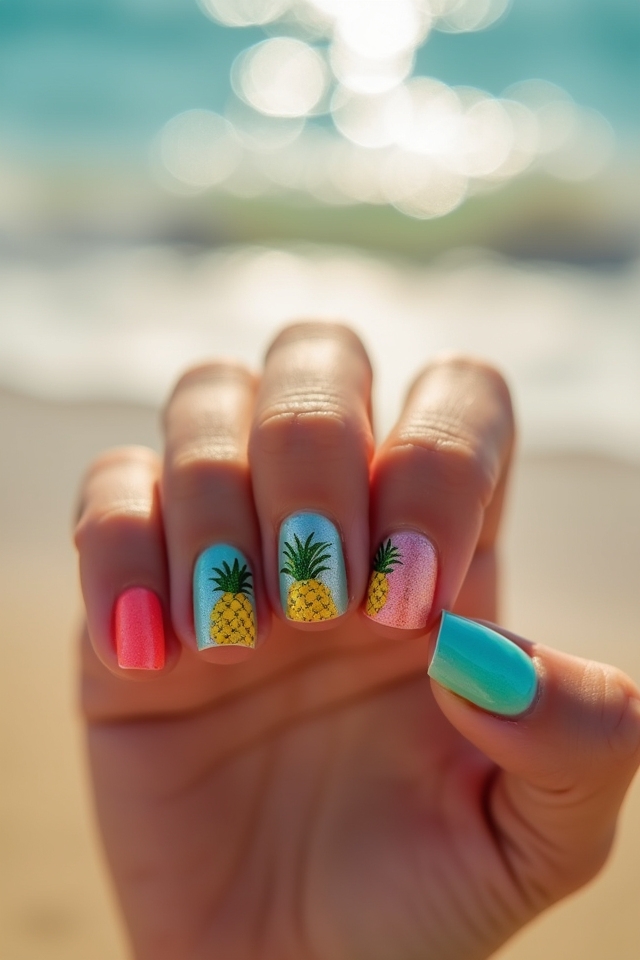 pineapple themed vacation nail art