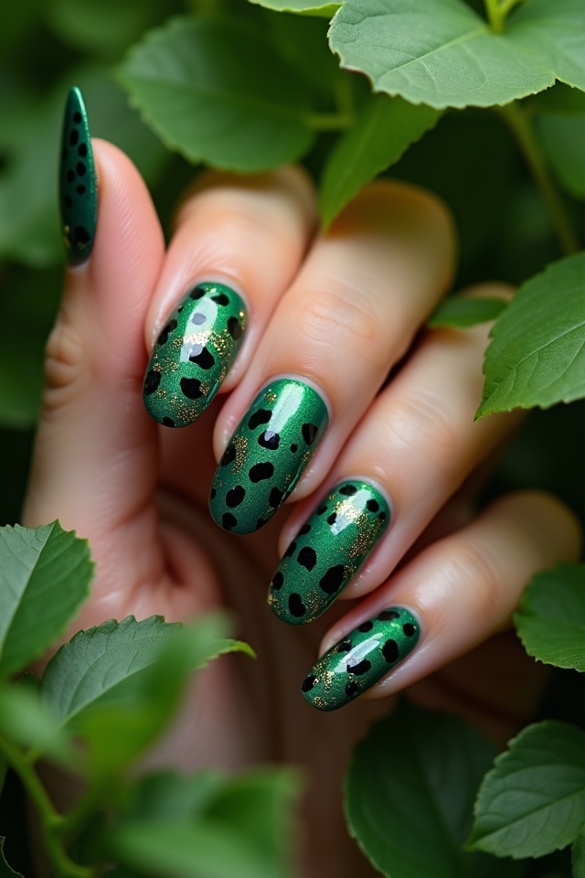 playful green leopard nails