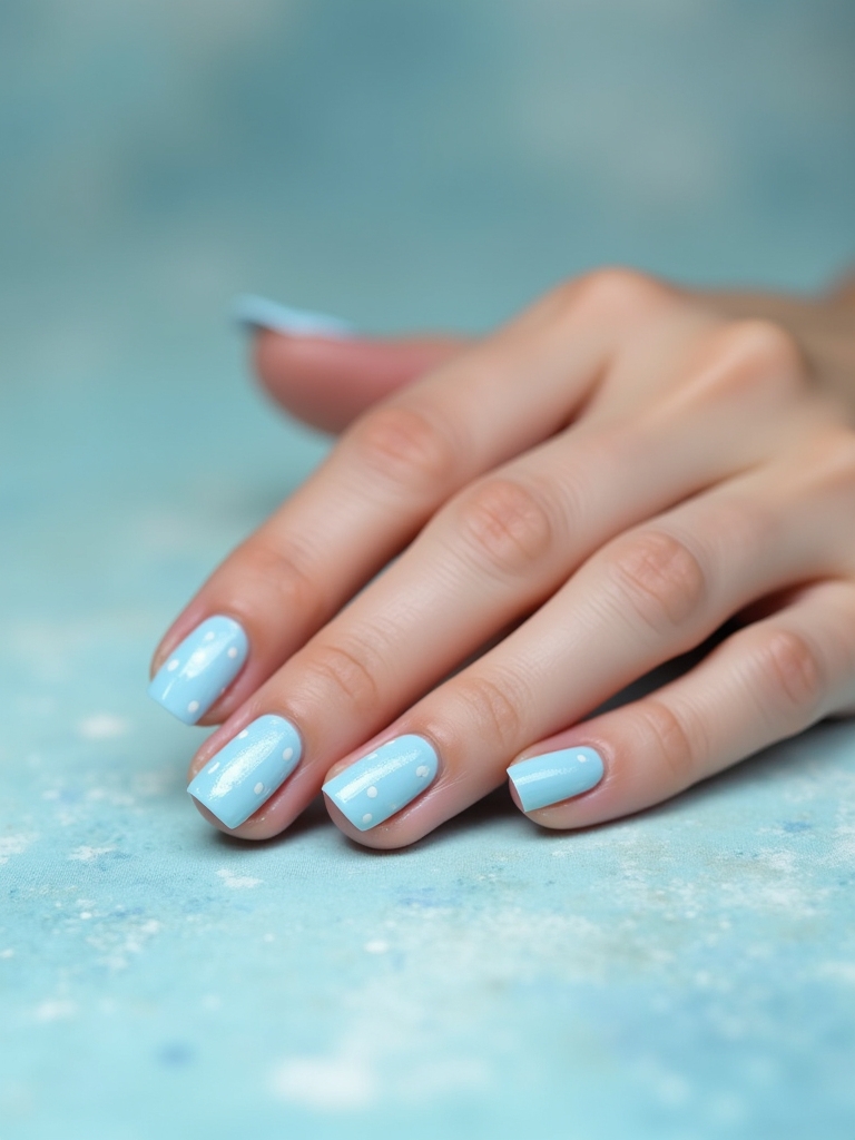 polka dots on blue nails