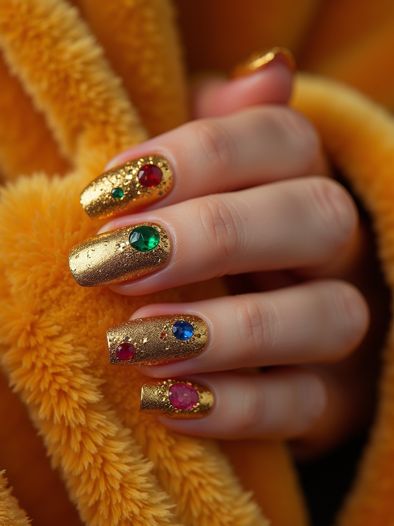 radiant gold jewel nails