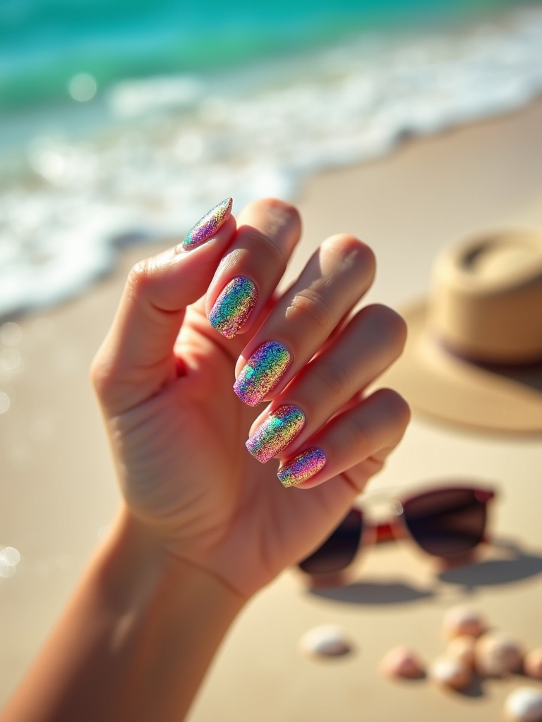 rainbow confetti nail art