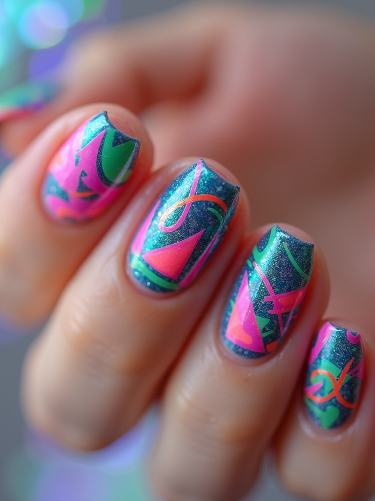 retro geometric nail art