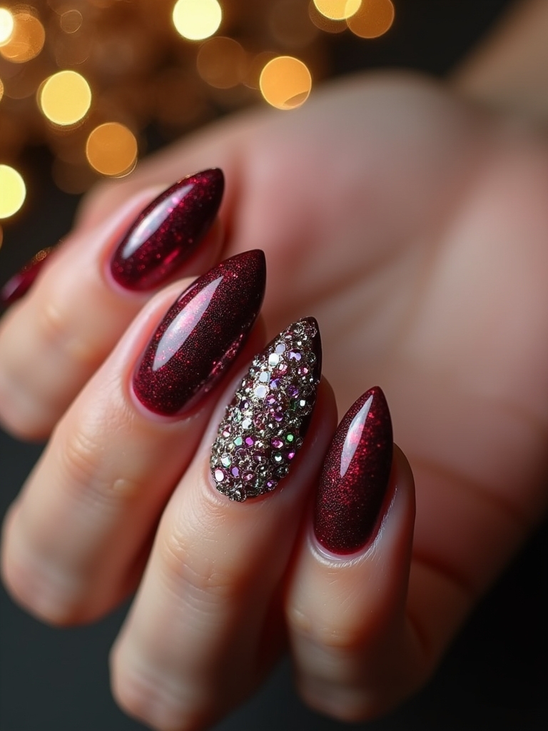 rhinestone accented festive nails