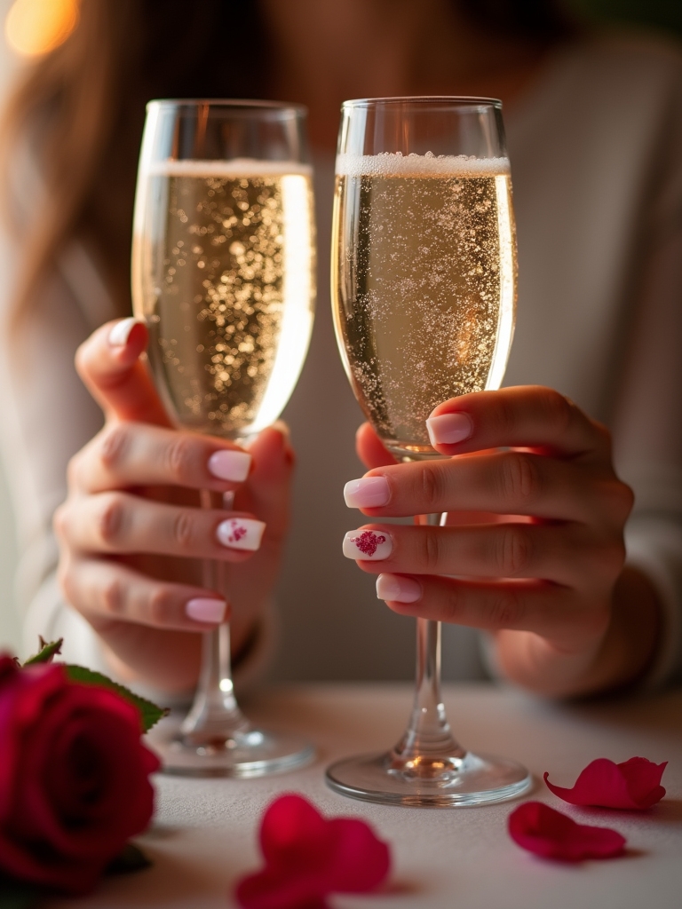 romantic champagne inspired nail art