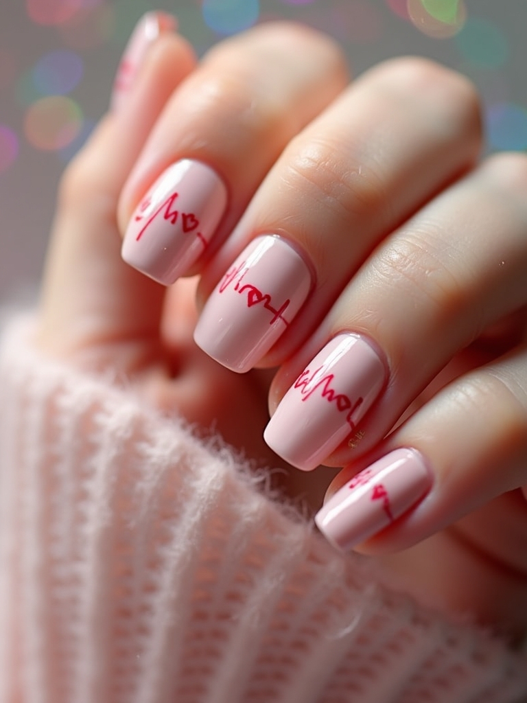 romantic heartbeat line nails
