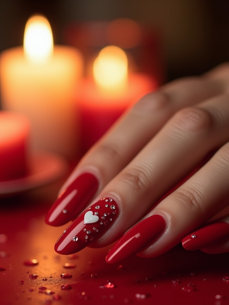 romantic red heart nails