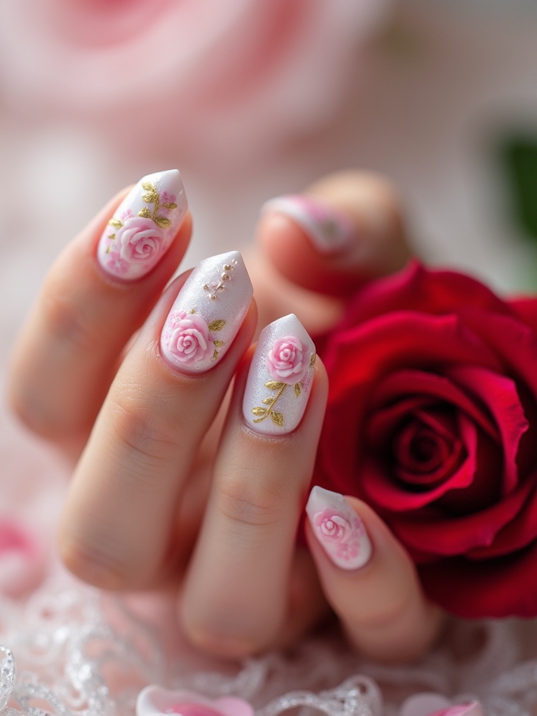romantic rose nail designs