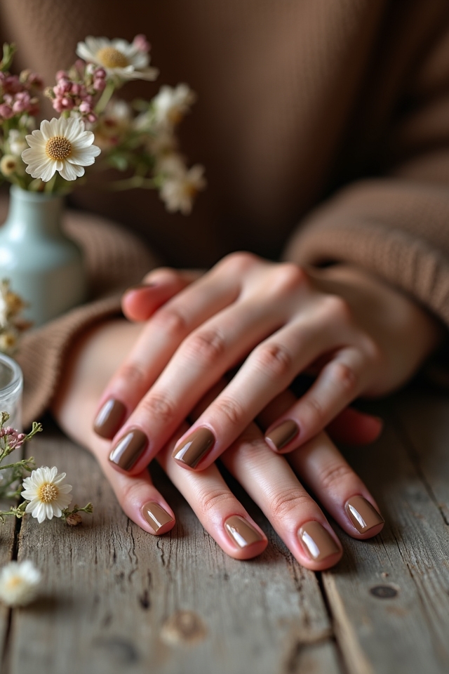 rustic brown floral nails