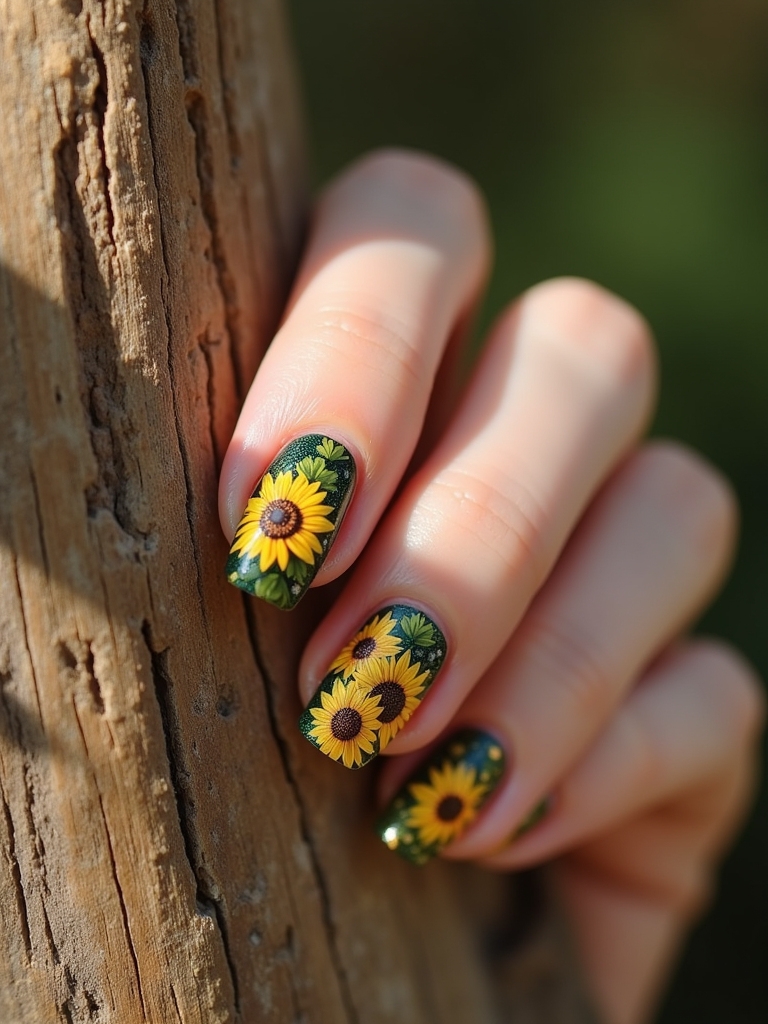 rustic sunflower manicure design