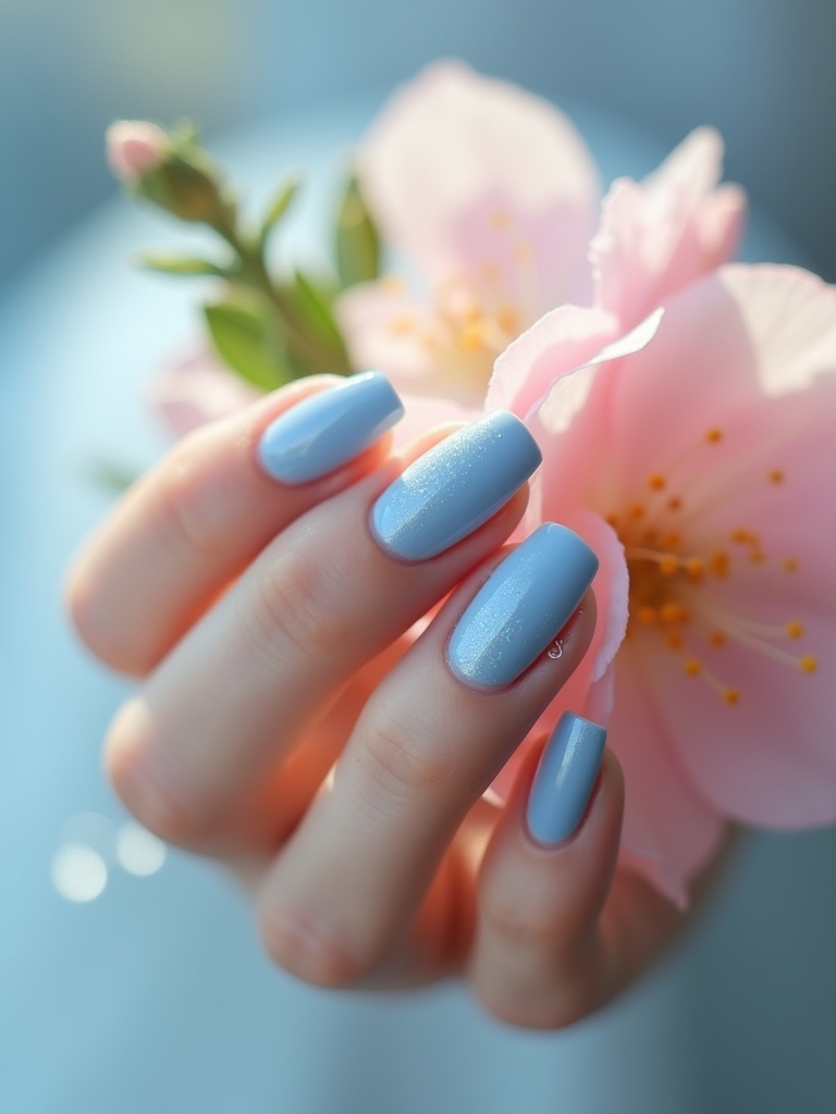 seasonal soft blue nails