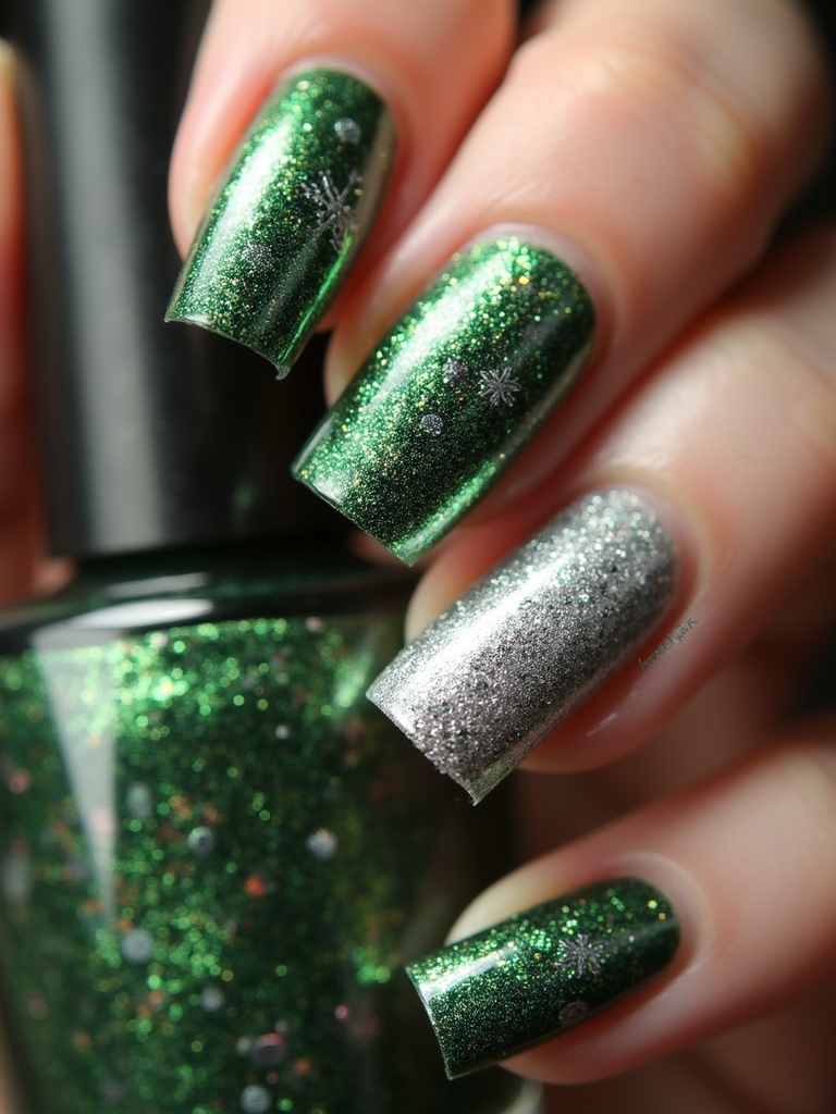shimmering green and silver