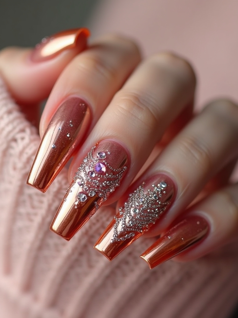 shimmering rose gold nails