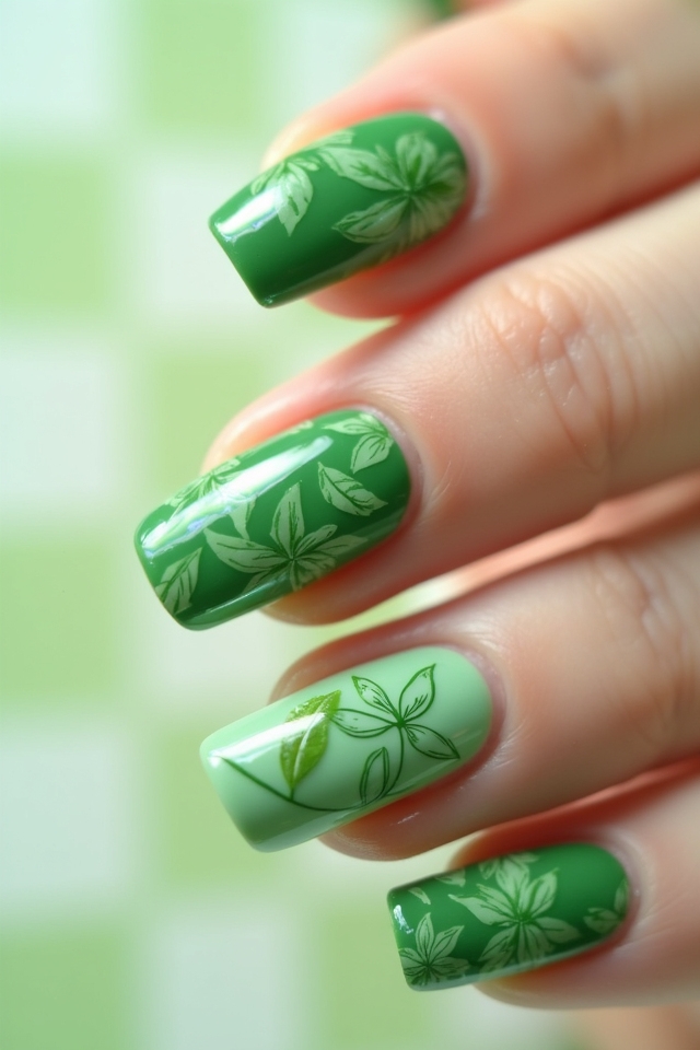 soft green checkerboard nails