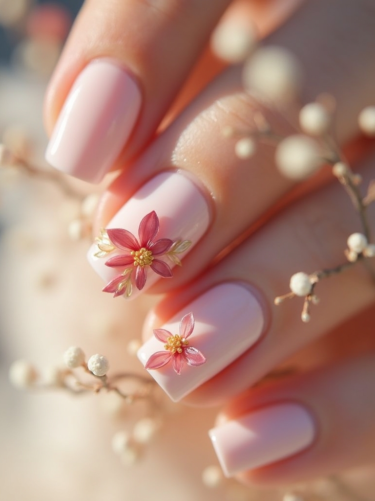 soft pink floral nails