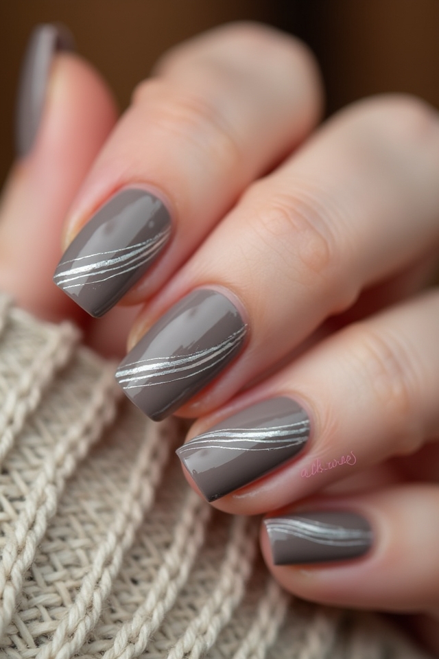sophisticated taupe striped nails