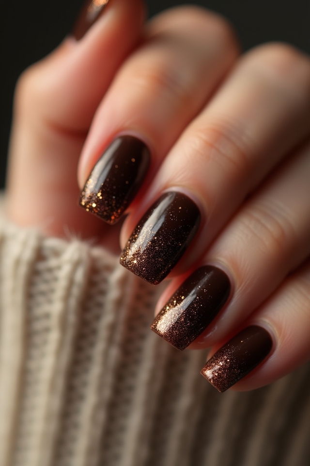 sparkling brown glitter tips