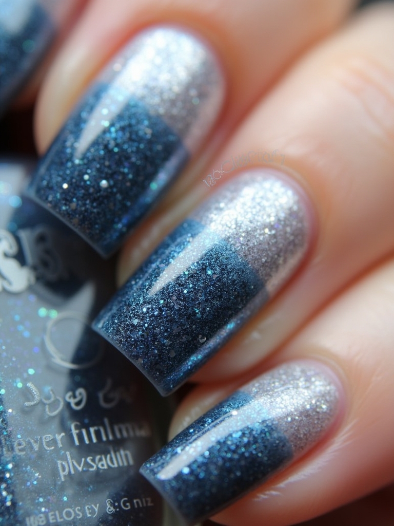 sparkling silver ombre nails