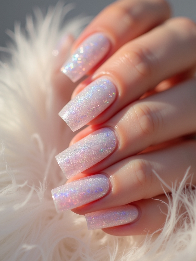 sparkly milky gradient manicure