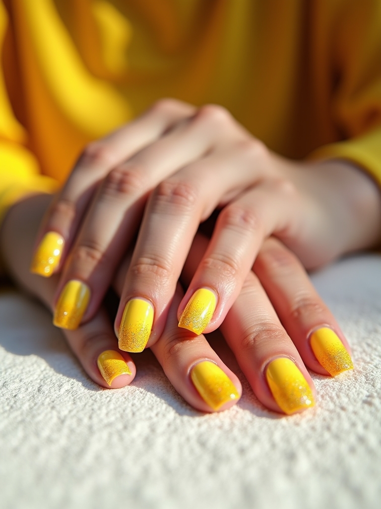 sparkly yellow gradient nails