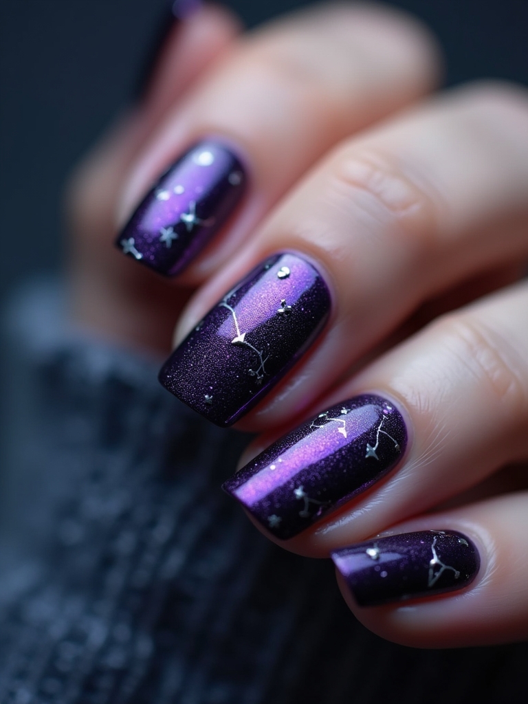 starry dark purple nails