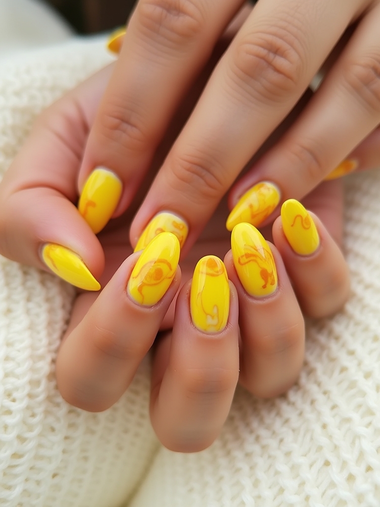 stunning yellow marble nails