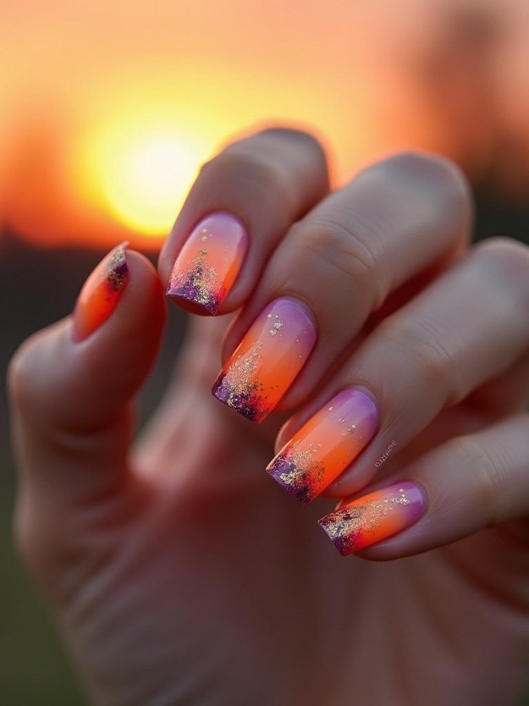 sunset gradient nail art