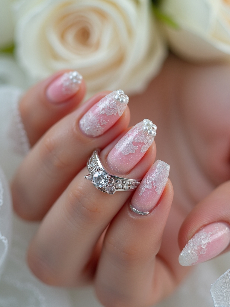 textured bridal nail designs