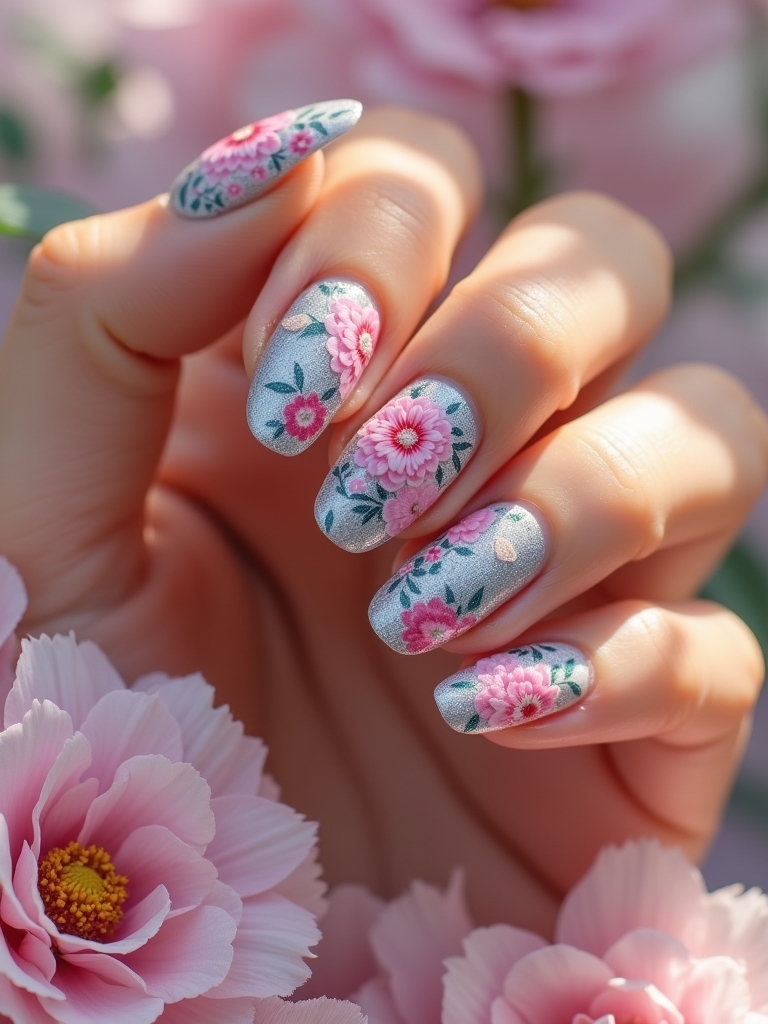 textured floral nail art