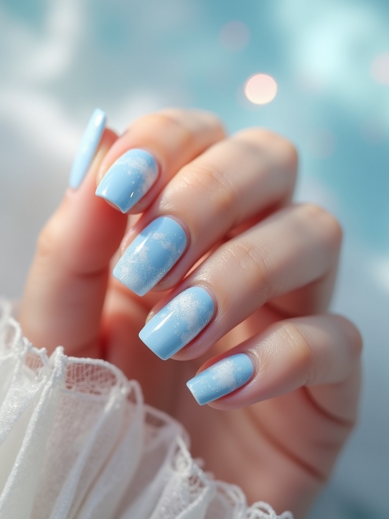 textured light blue manicure