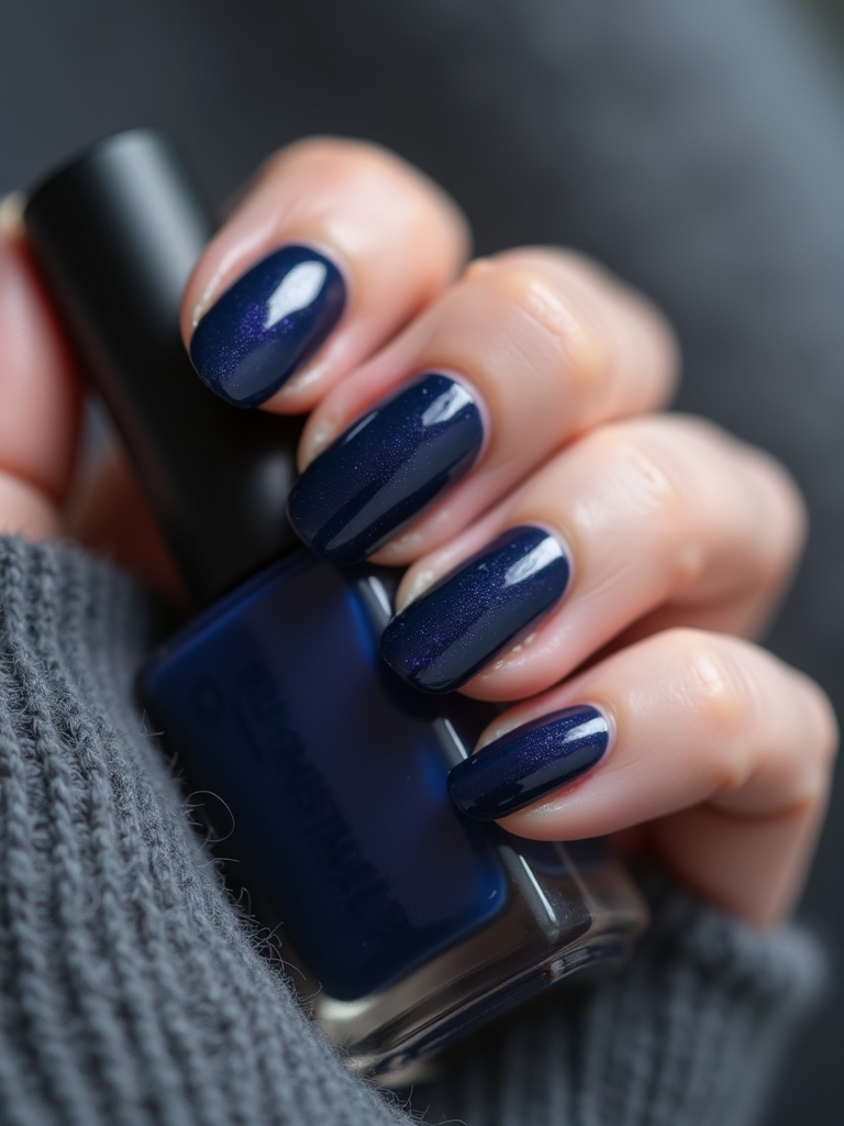 textured navy blue nails