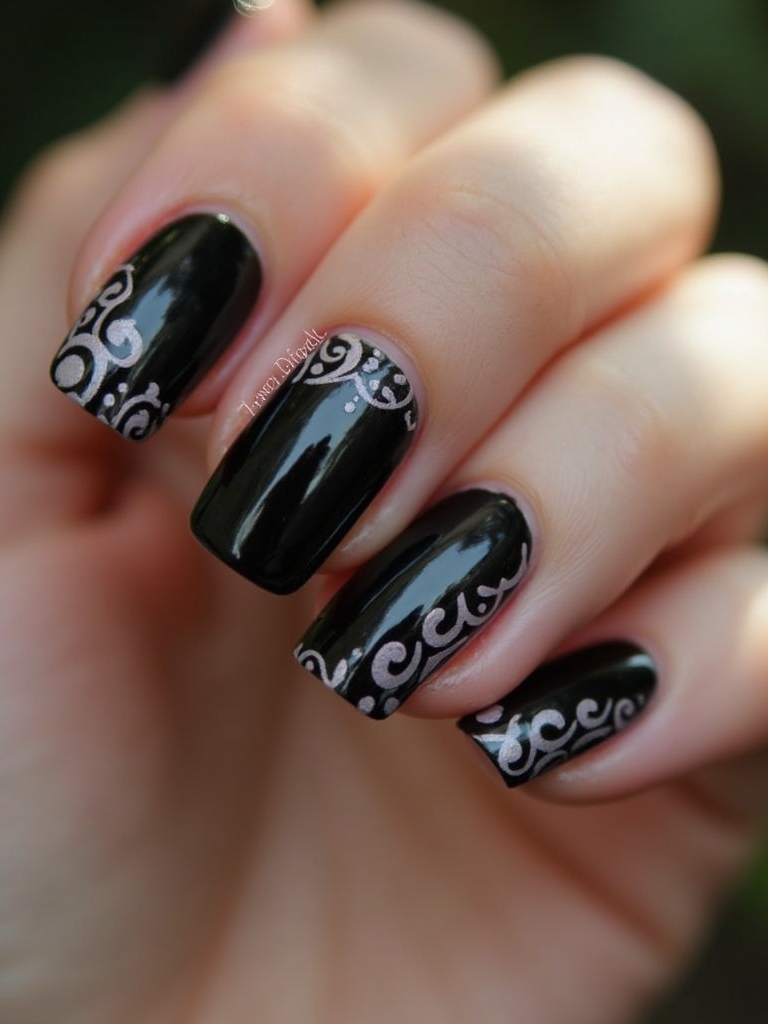 tribal inspired black french tips