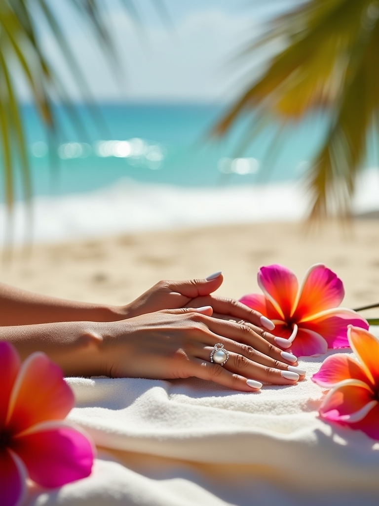 tropical floral bridal nails