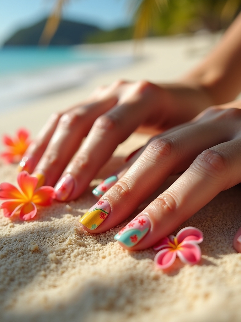 tropical floral nail designs