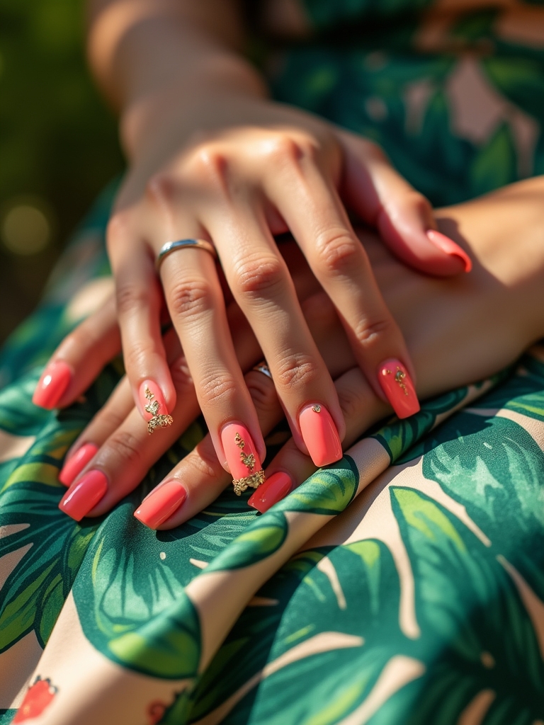 tropical palm print nails