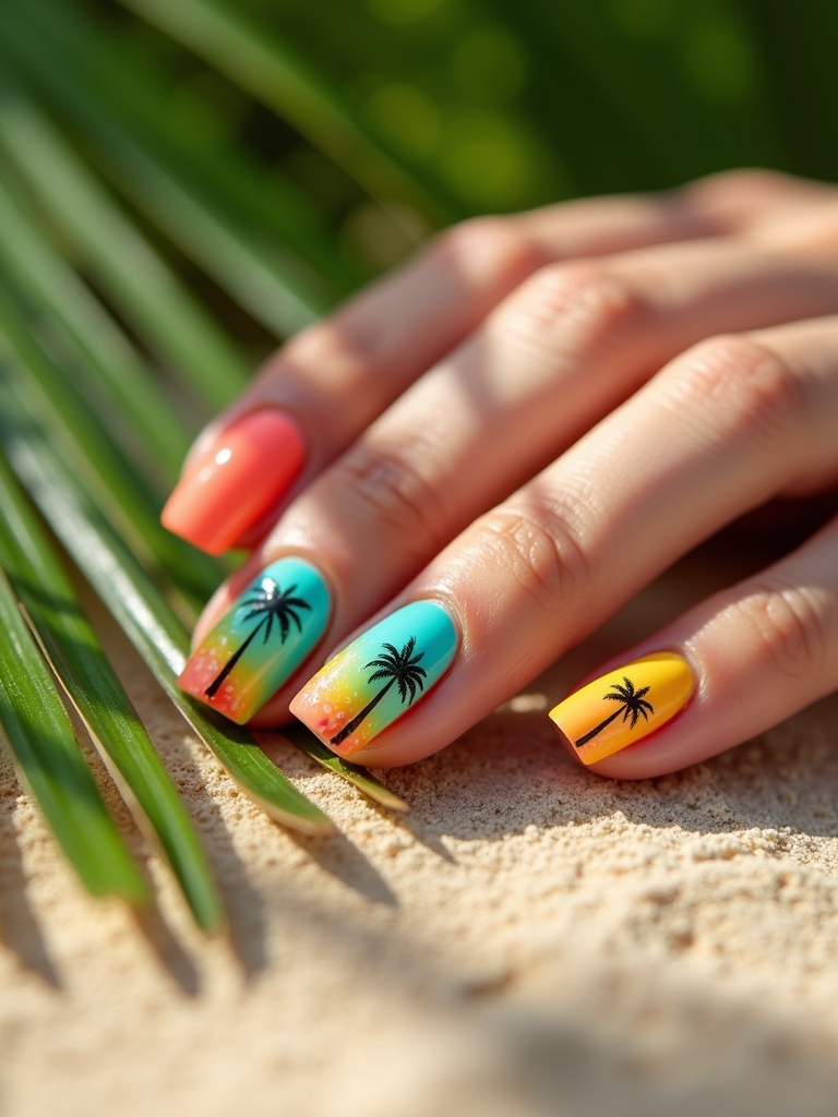 tropical palm tree nail art