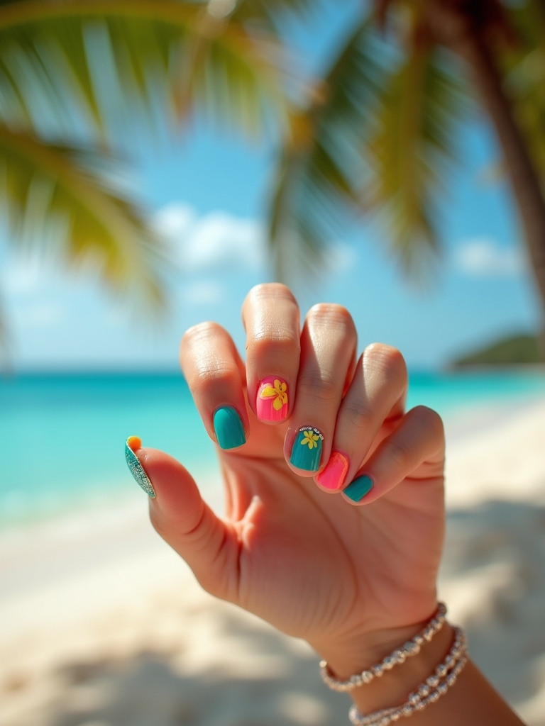 tropical palm tree nails