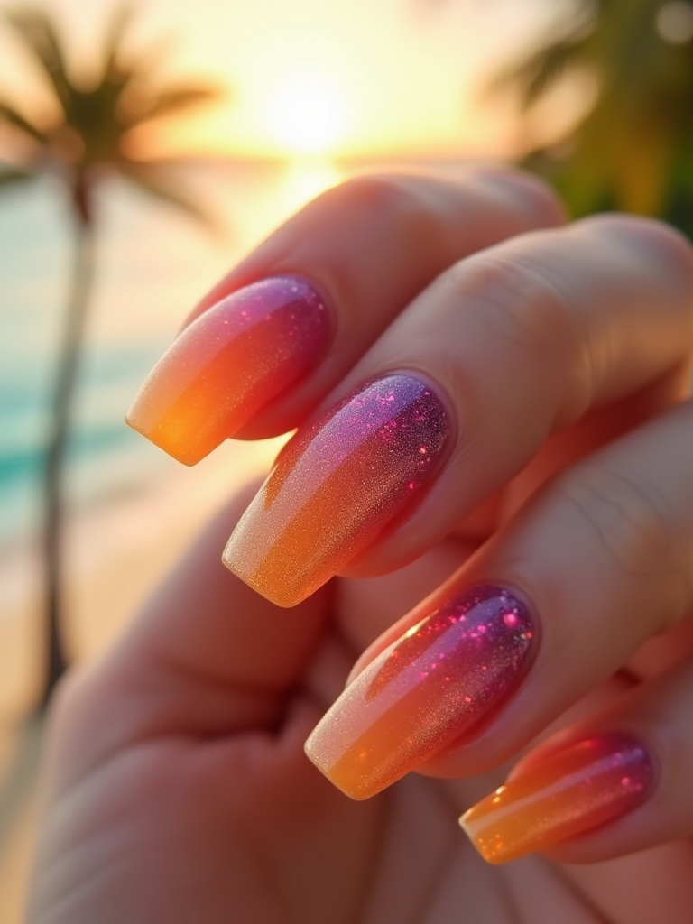 tropical sunset ombre nails