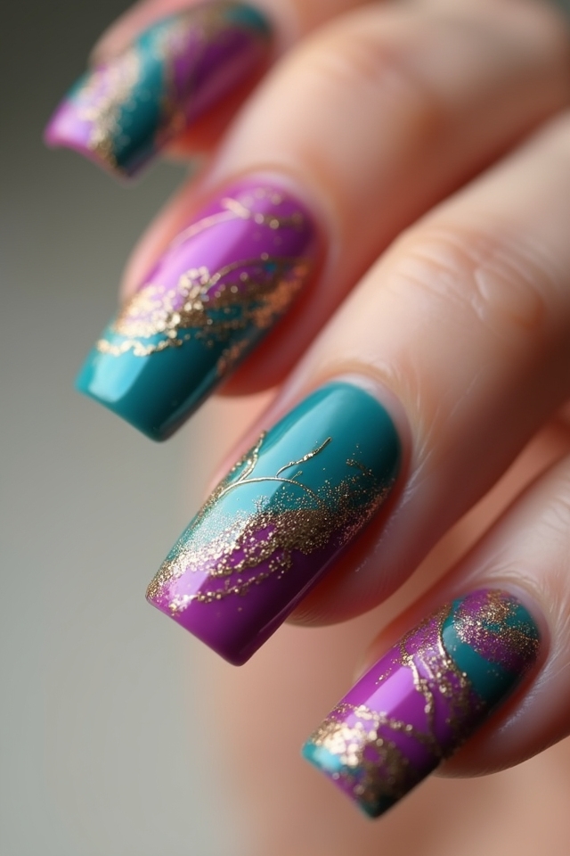 vibrant abstract art nails