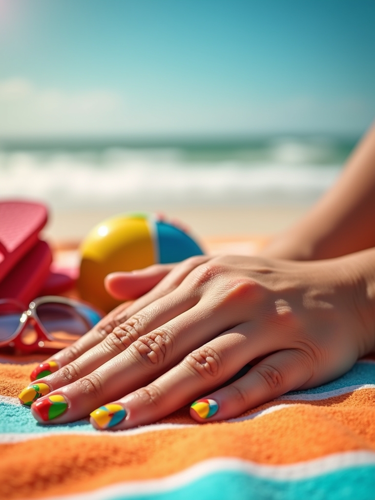 vibrant beach ball nails