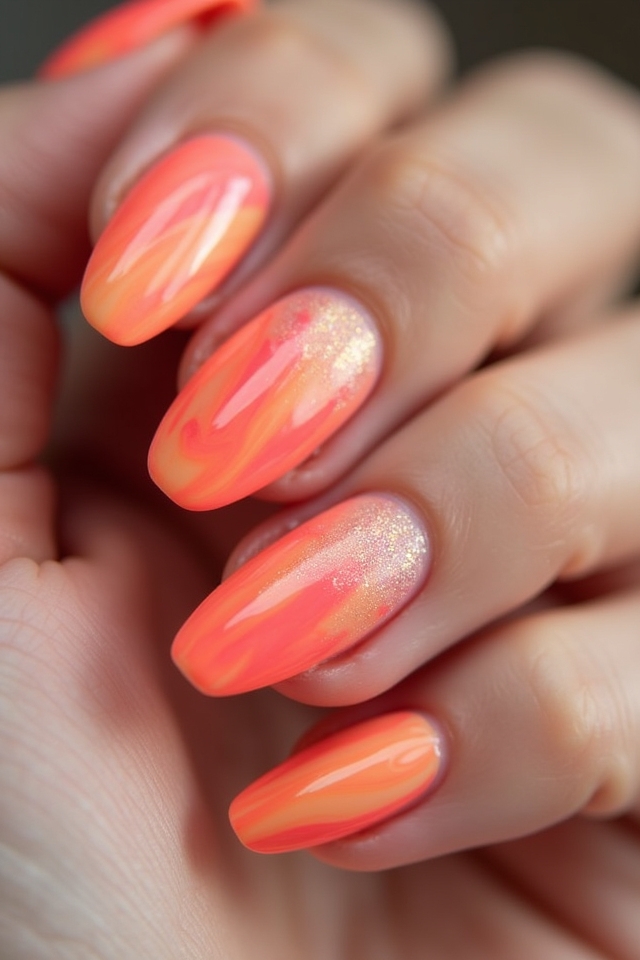 vibrant coral and peach