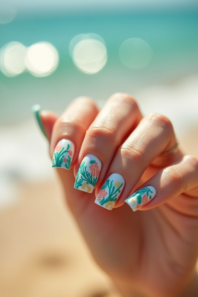 vibrant coral reef nails