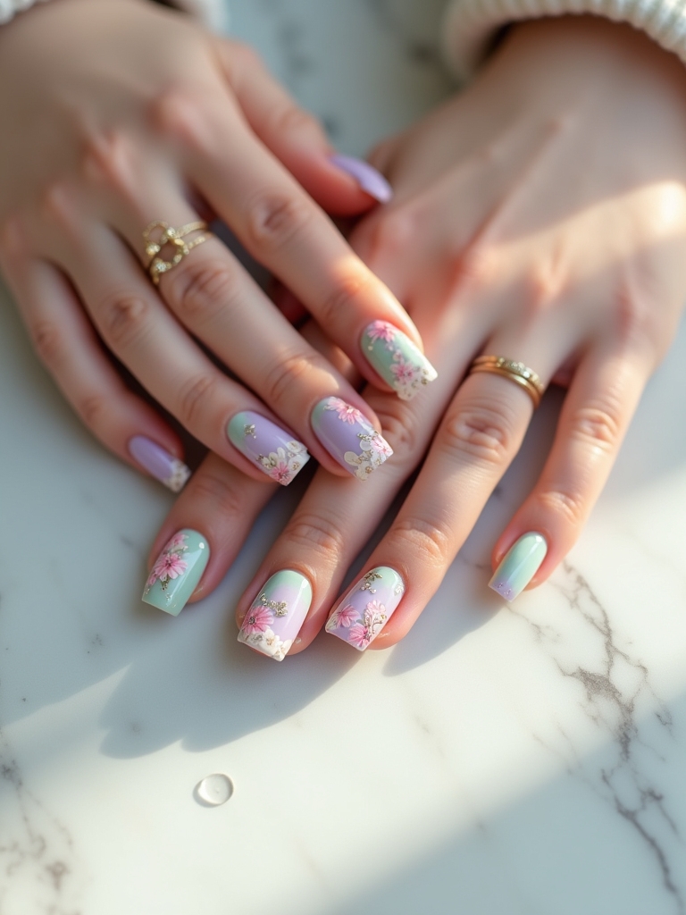 vibrant floral accent nails