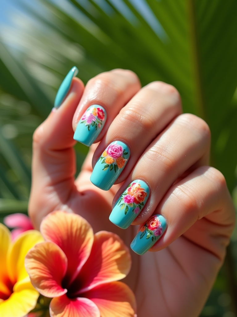 vibrant floral nail art