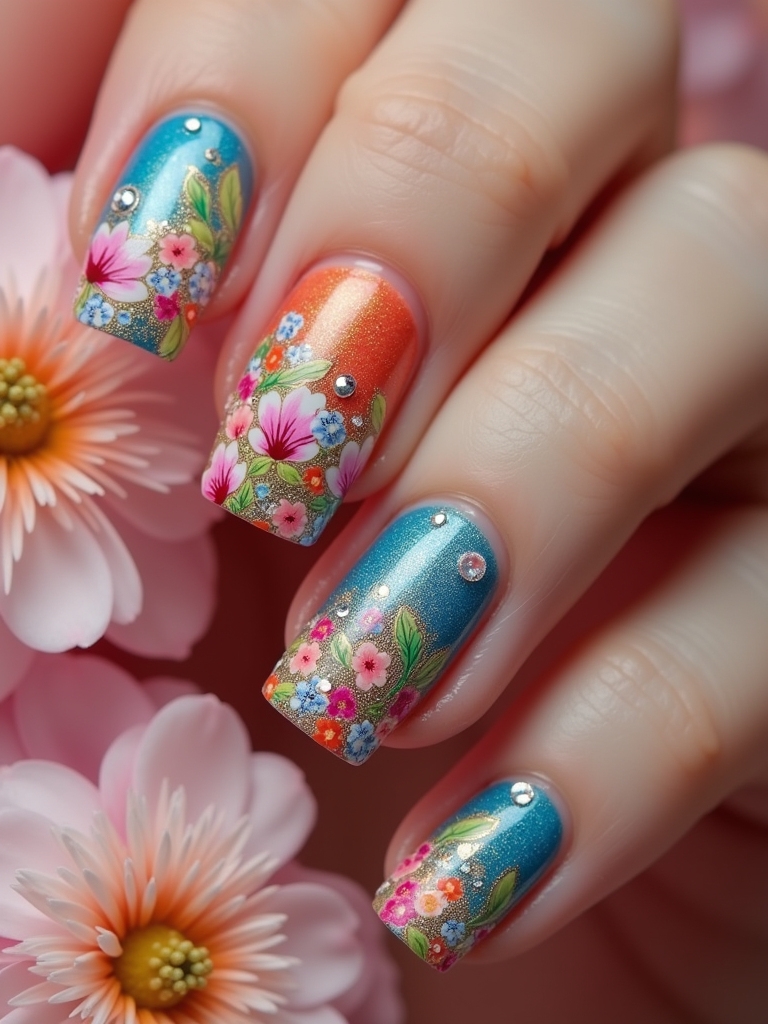 vibrant floral nail designs