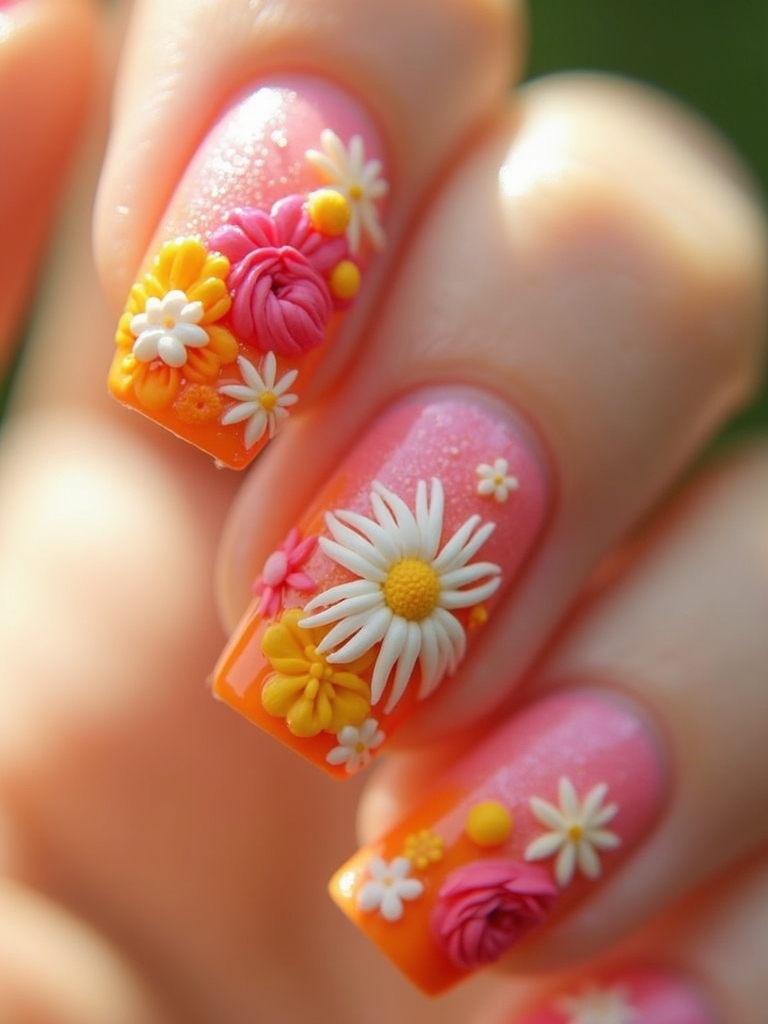 vibrant floral nail designs