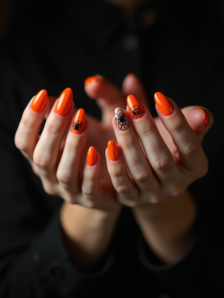 vibrant halloween orange nails