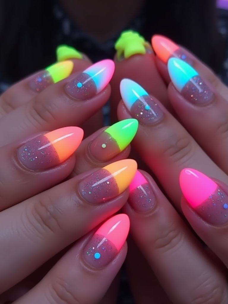 vibrant neon french tips