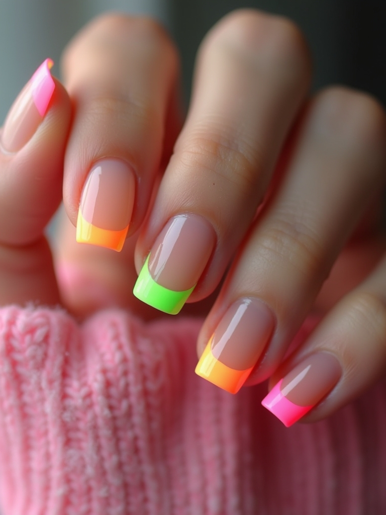 vibrant neon french tips