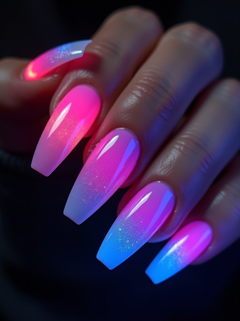vibrant neon gradient nails